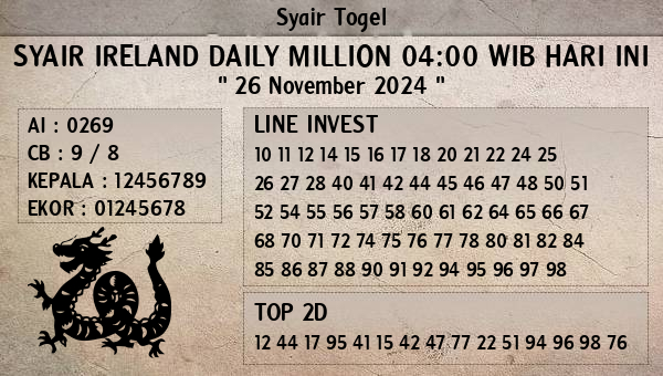 Prediksi Ireland Daily Million 04:00 WIB